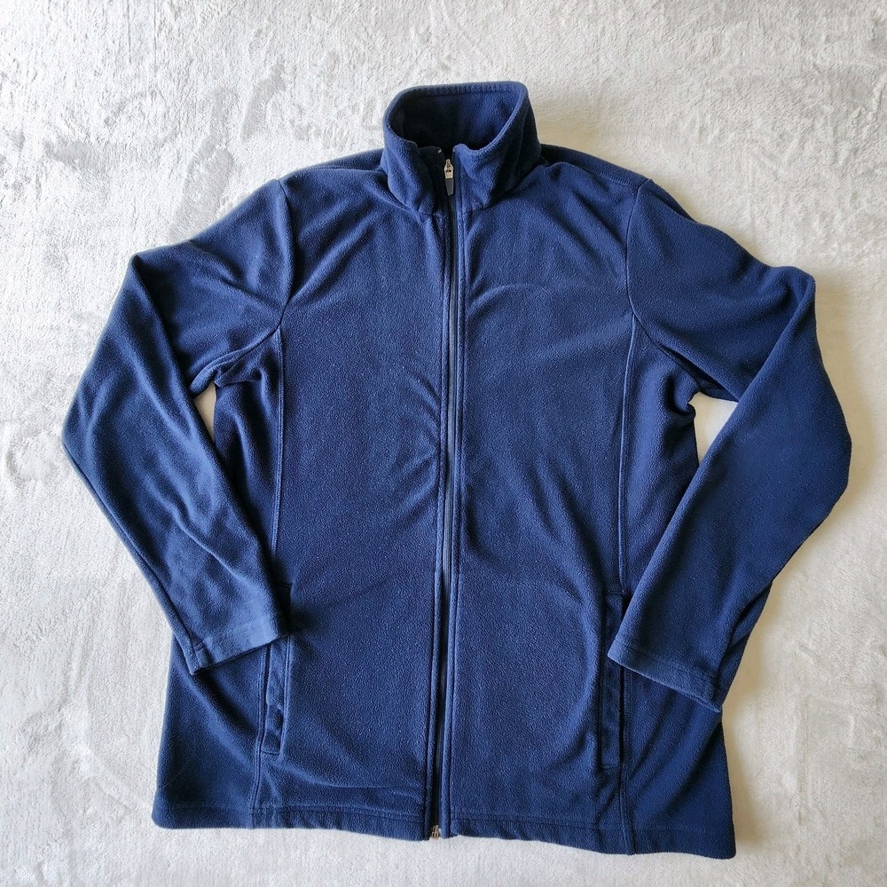 Lands End‎ Fleece Jacket Women Large Polartec Full Zip Sweater Navy Hiking Ski